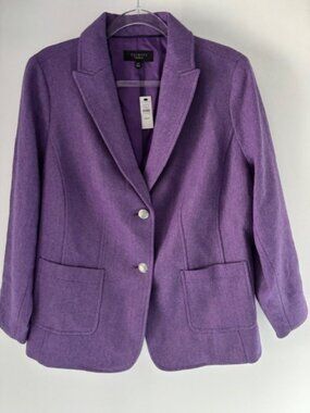Talbots Purple Wool Blend 2 Button Blazer Herringbone Silver Buttons NWT 14 WP